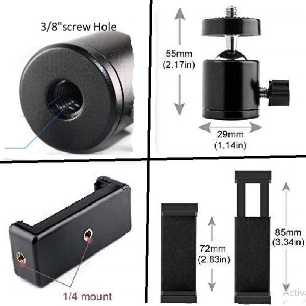 2 in 1 Mobile Tripod Holder Clip with Locking Ball Head Adapter Set 3/8" Screw Hole
