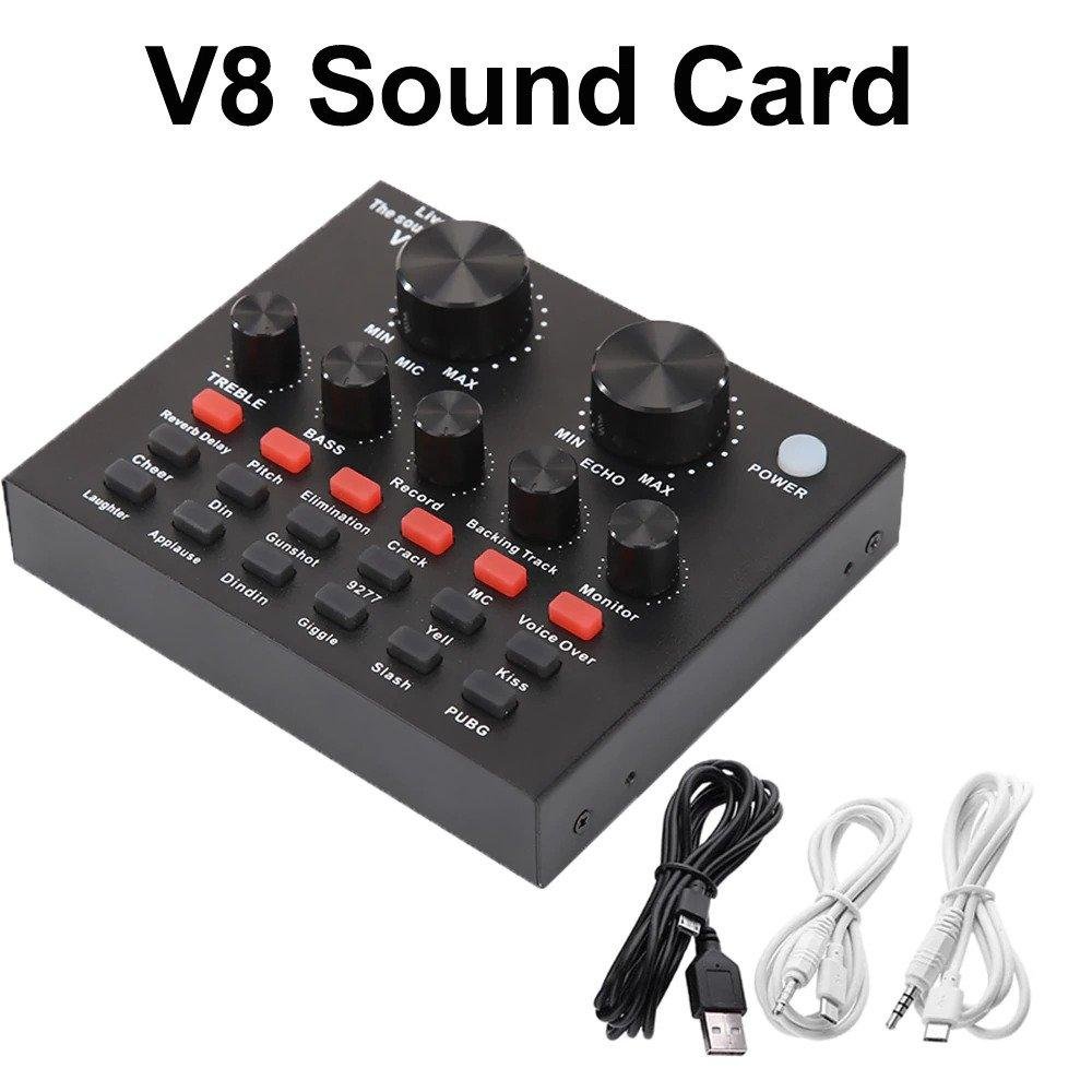 V8 Audio Mixer External USB Sound Card Black