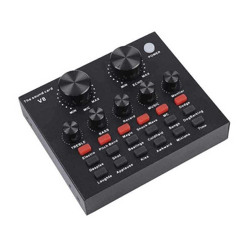 V8 Audio Mixer External USB Sound Card Black